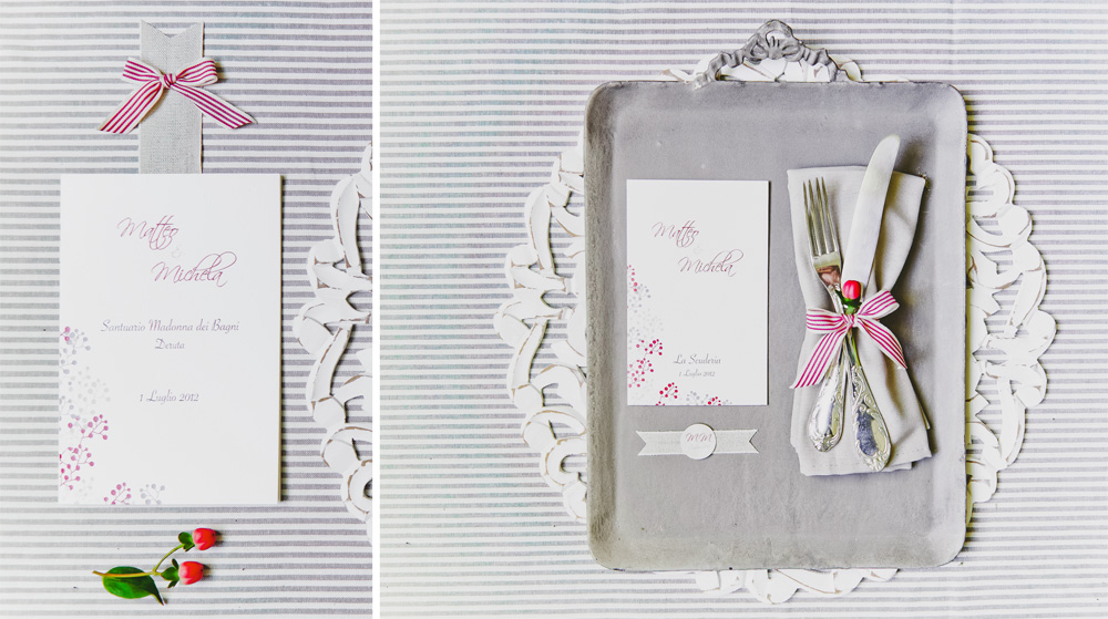 Menu banchetto matrimonio in stile moderno color rosso e tortora