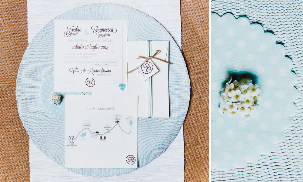 Partecipazione matrimonio color tiffany in stile country chic di